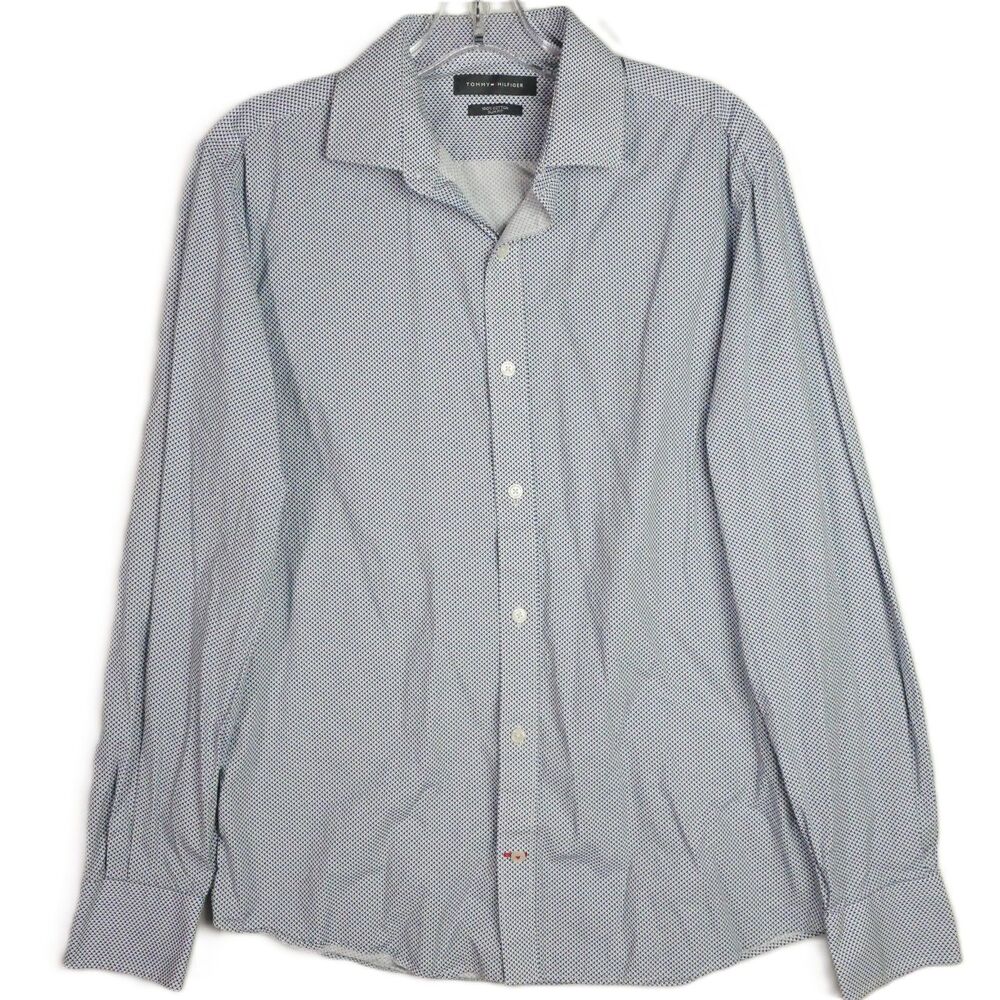 Tommy Hilfiger Slim Fit Mens Size M Gray Casual Dress Shirt Long Sleeve Collared